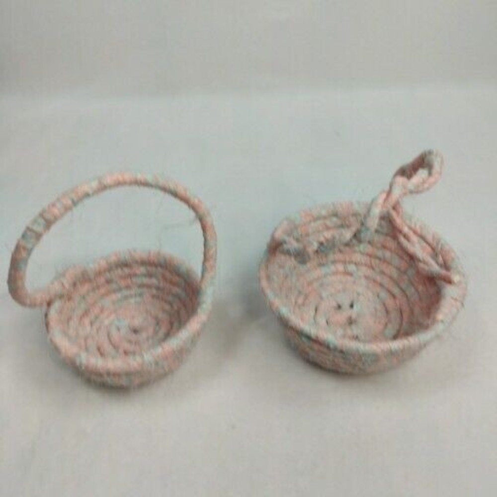 Lot Of 6 Vintage Handmade Fabric Rope Baskets Quilt Remnant Patterns BOJO - Picture 13 of 16